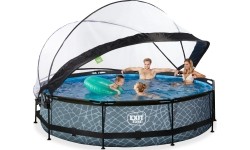 EXIT Stone pool ø360x76cm with dome and filter pump - grey