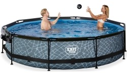 EXIT Stone pool ø360x76cm with dome and filter pump - grey