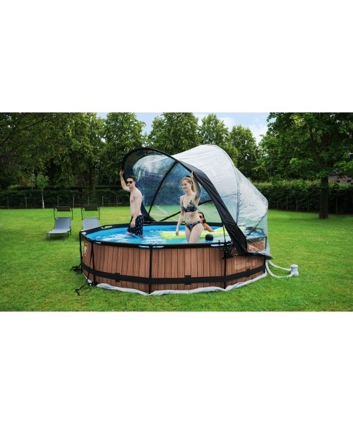 EXIT Stone pool ø360x76cm with dome and filter pump - grey