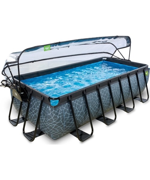EXIT Stone pool 400x200x100cm with dome and sand filter and heat pump - grey