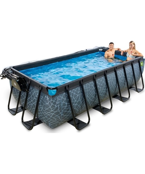 EXIT Stone pool 400x200x100cm with dome and sand filter and heat pump - grey