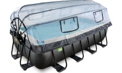 EXIT Black Leather pool 400x200x100cm with sand filter pump and dome and heat pump - black