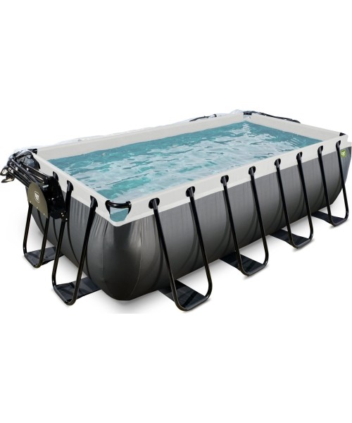 EXIT Black Leather pool 400x200x100cm with sand filter pump and dome and heat pump - black