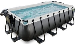 EXIT Black Leather pool 400x200x100cm with sand filter pump and dome and heat pump - black