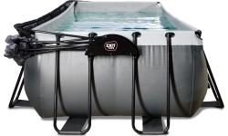 EXIT Black Leather pool 400x200x100cm with sand filter pump and dome and heat pump - black