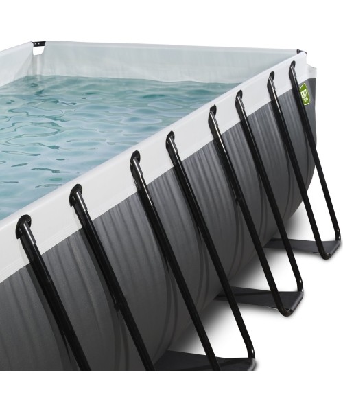 EXIT Black Leather pool 400x200x100cm with sand filter pump and dome and heat pump - black