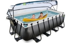 EXIT Black Leather pool 400x200x100cm with sand filter pump and dome and heat pump - black