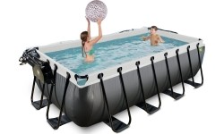 EXIT Black Leather pool 400x200x100cm with sand filter pump and dome and heat pump - black