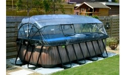 EXIT Black Leather pool 400x200x100cm with sand filter pump and dome and heat pump - black