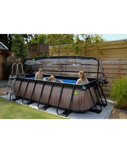 EXIT Black Leather pool 400x200x100cm with sand filter pump and dome and heat pump - black