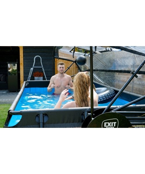 EXIT Black Leather pool 400x200x100cm with sand filter pump and dome and heat pump - black