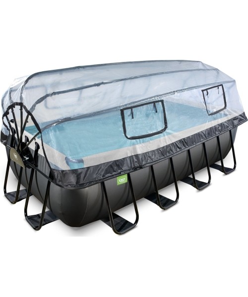 Above Ground Pools Exit: EXIT Black Leather pool 400x200x100cm with sand filter pump and dome - black