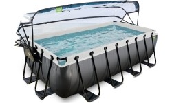 EXIT Black Leather pool 400x200x100cm with sand filter pump and dome - black