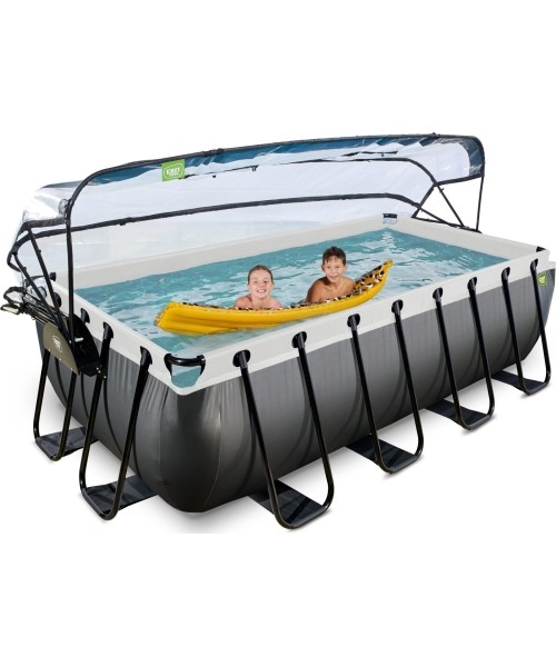 EXIT Black Leather pool 400x200x100cm with sand filter pump and dome - black