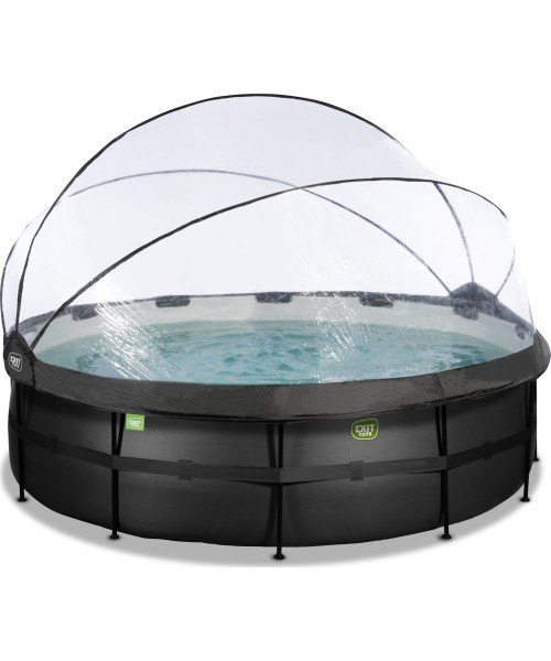 Above Ground Pools Exit: EXIT Black Leather pool ø488x122cm with sand filter pump and dome - black