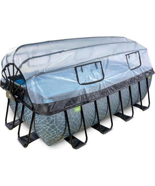 Viršžeminiai baseinai Exit: EXIT Stone pool 400x200x122cm with sand filter pump and dome - grey