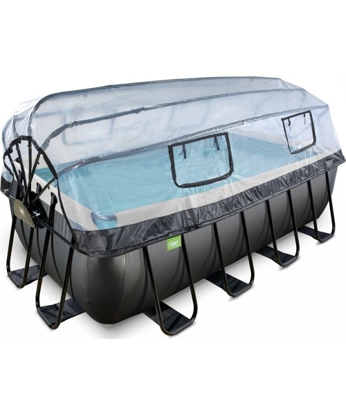 Viršžeminiai baseinai Exit: EXIT Black Leather pool 400x200x122cm with sand filter pump and dome - black