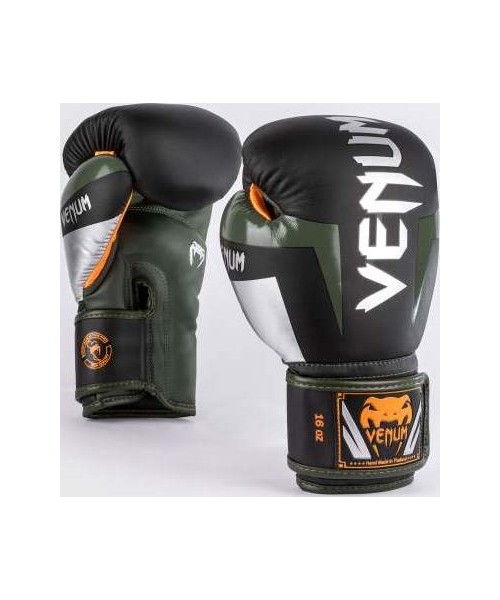 Venum Elite Boxing Gloves - Black/Silver/Kaki