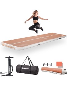Pripučiamas gimnastikos kilimėlis inSPORTline Airstunt 400 x 100 x 10 cm Mocha Mousse su rankiniu pompu