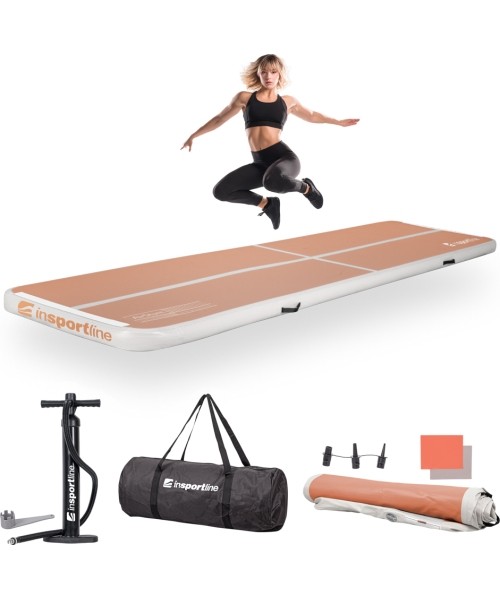 Pripučiamas gimnastikos kilimėlis inSPORTline Airstunt 400 x 100 x 10 cm Mocha Mousse su rankiniu pompu