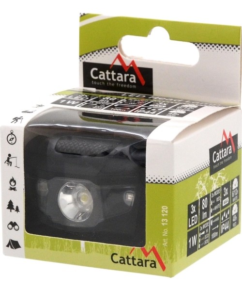 LED žibintuvėlis ant galvos Cattara, juodas, 80 lm