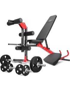 Set MH1_68KG_KIER | adjustable bench + leg press + prayer bar (slide-in) + set of 42 kg grips and weights - Marbo Sport