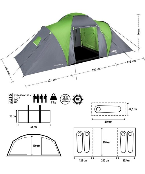 NC6431 CAMPING TENT GREEN-GRAY HIGHLAND IV NILS CAMP