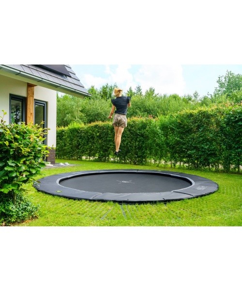 EXIT Dynamic ground level trampoline ø366cm with Freezone safety tiles - black