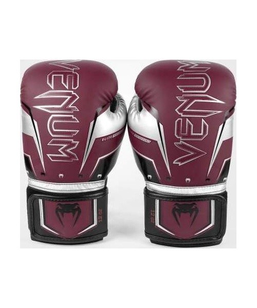 Venum Elite Evo Boxing Gloves - Burgundy/Silver