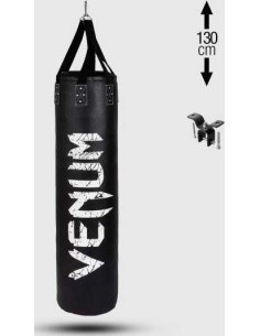 Venum Challenger bokso kriaušė + lubų kablys - juoda/balta - pripildyta - 130 cm