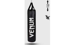 Venum Challenger bokso kriaušė + lubų kablys - juoda/balta - pripildyta - 130 cm