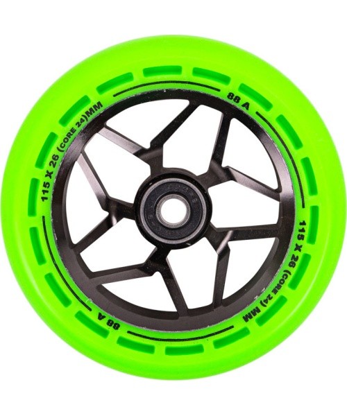 Paspirtuko ratukai LMT L, 115 mm, su ABEC-9 guoliais - Juoda / Žalia