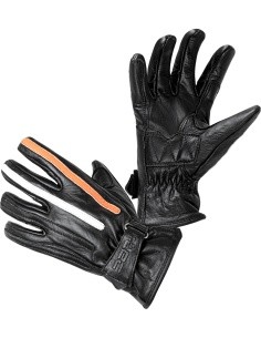 Motorcycle Gloves W-TEC Classic - Black with Orange and Beige Stripe