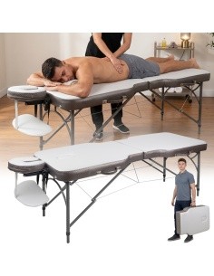 2-Section Aluminum Massage Table inSPORTline Kiyora (186 × 70 × 62.5–85.5 cm) - Grey/White