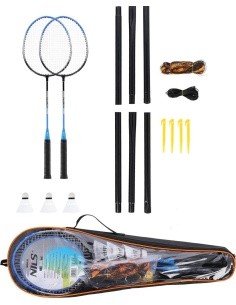 NRZ012 STEEL / BADMINTON SET 2 ROCKETS + 3 SHUTTLECOCKS + MESH + COVER NILS