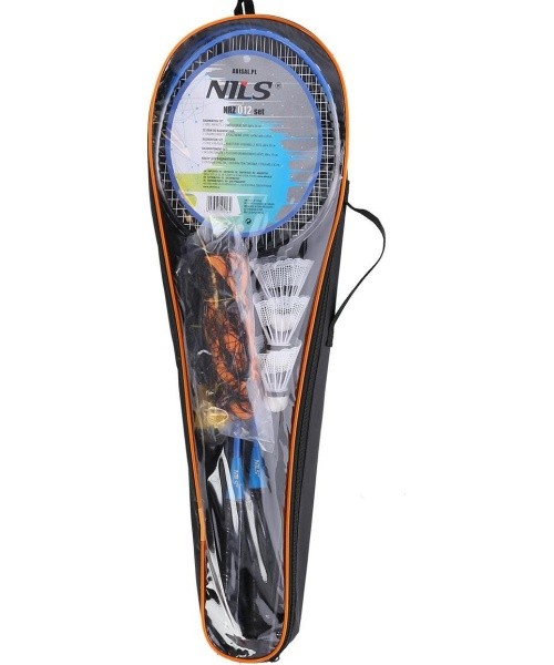 Badmintono rinkinys Nils NRZ012, plienas, 2 raketės, 3 badmintono plunksniukai, tinklas 195 x 22 cm, dėklas