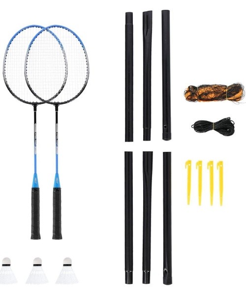 Badmintono rinkinys Nils NRZ012, plienas, 2 raketės, 3 badmintono plunksniukai, tinklas 195 x 22 cm, dėklas