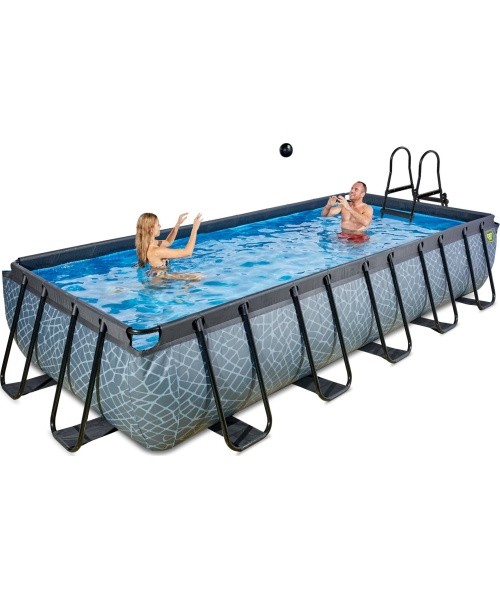 EXIT Stone pool 540x250 cm with sand filter pump - grey Framed pool Rectangular 12600 L