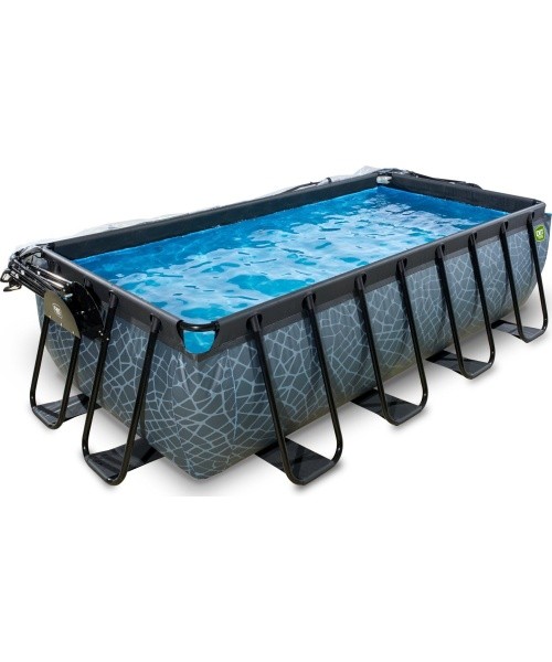 EXIT Stone pool 400x200x100cm with dome and sand filter and heat pump - grey