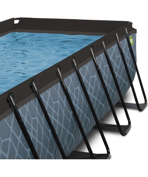 EXIT Stone pool 400x200 cm with sand filter pump - grey Framed pool Rectangular 7020 L