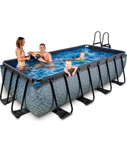 EXIT Stone pool 400x200 cm with sand filter pump - grey Framed pool Rectangular 7020 L
