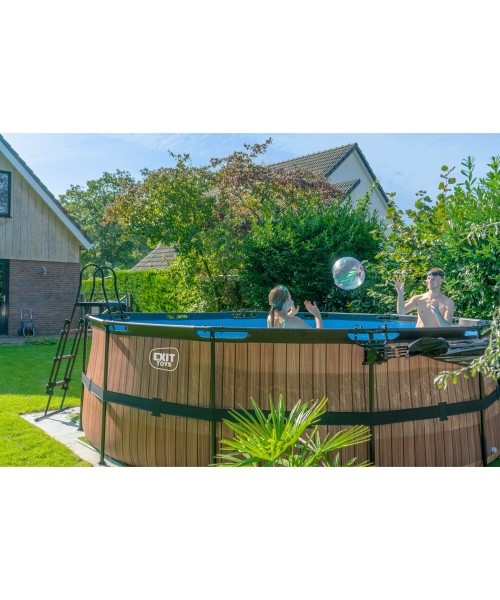 EXIT Wood pool ø450x122cm with sand filter pump - brown