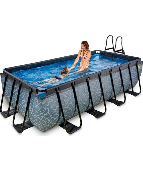 EXIT Stone pool 400x200 cm with sand filter pump - grey Framed pool Rectangular 7020 L