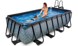 EXIT Stone pool 400x200 cm with sand filter pump - grey Framed pool Rectangular 7020 L