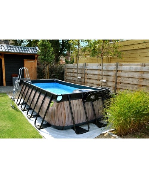 EXIT Stone pool 400x200 cm with sand filter pump - grey Framed pool Rectangular 7020 L