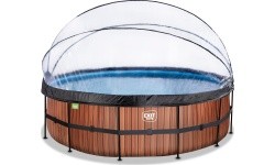 EXIT Wood pool ø488x122cm with sand filter pump and dome and heat pump - brown