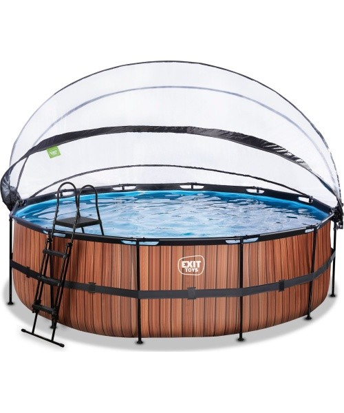 EXIT Wood pool ø488x122cm with sand filter pump and dome and heat pump - brown