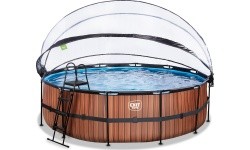 EXIT Wood pool ø488x122cm with sand filter pump and dome and heat pump - brown