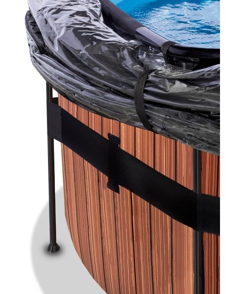 EXIT Wood pool ø488x122cm with sand filter pump and dome and heat pump - brown