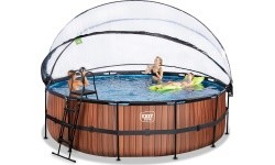 EXIT Wood pool ø488x122cm with sand filter pump and dome and heat pump - brown